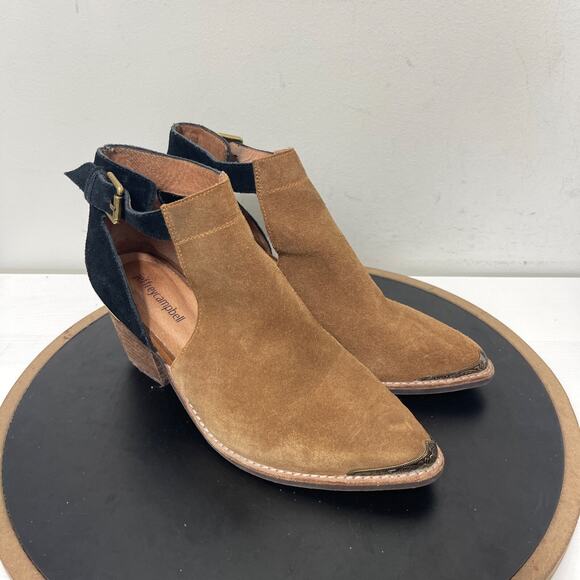 Jeffrey Campbell Cutout Ankle Boots Women 8.5 Brown Black Suede Western‎ - Picture 2 of 13